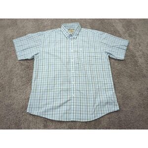 Wrangler Button Up Shirt Mens XXL Blue Plaid Short Sleeve Preppy Casual